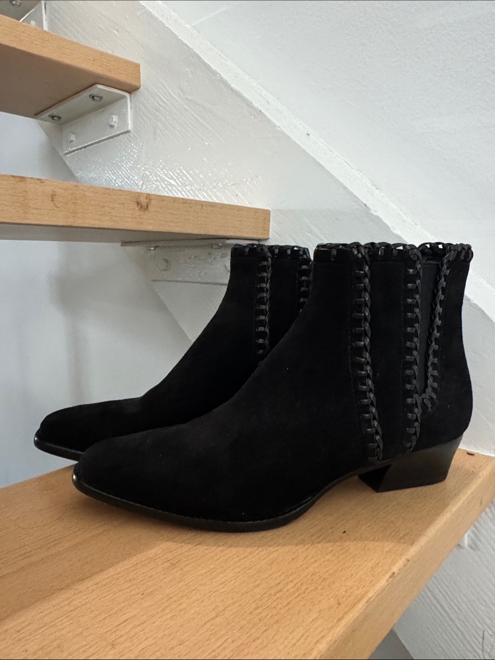 Black Suede Michael Kors Braided Chelsea Ankle Boot